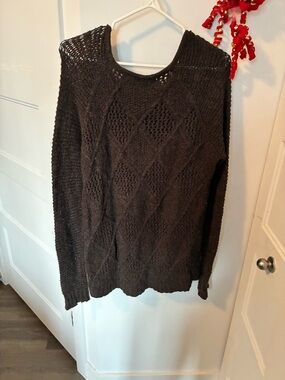 American Eagle Outfitters Open-Knit Diamond Sweater - Dark Brown